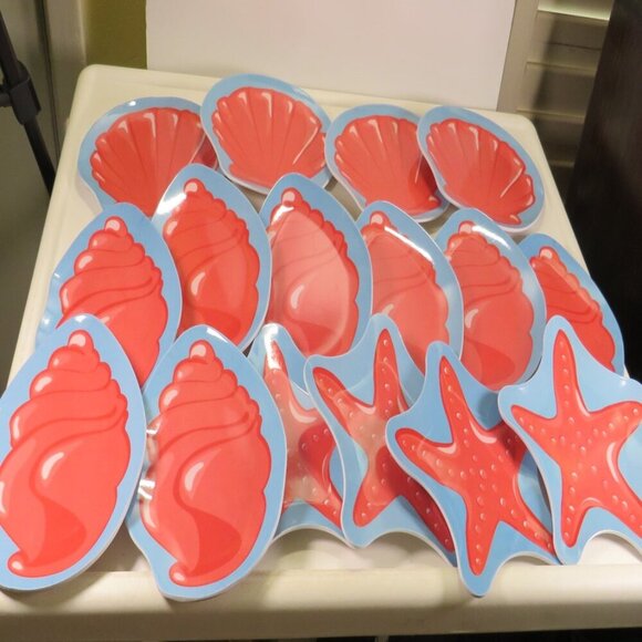 Melamine (16) Pink Seashell Plates on blue background 7" - Picture 1 of 6